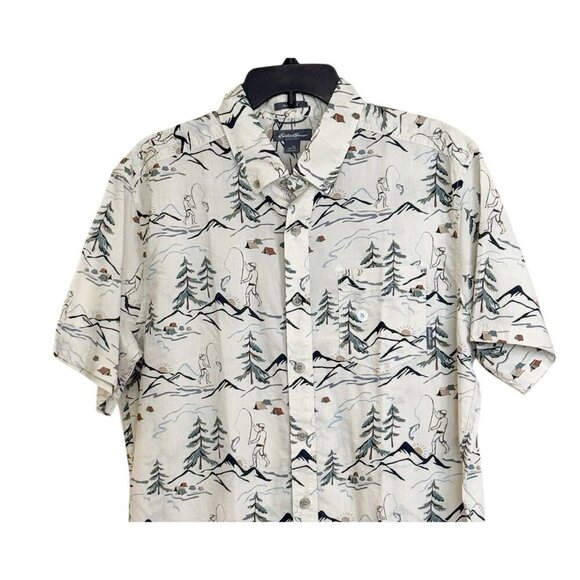 Eddie Bauer Kingston Baja Shirt Mountain Novelty Button Camping Fishing Tent TL - Picture 3 of 5